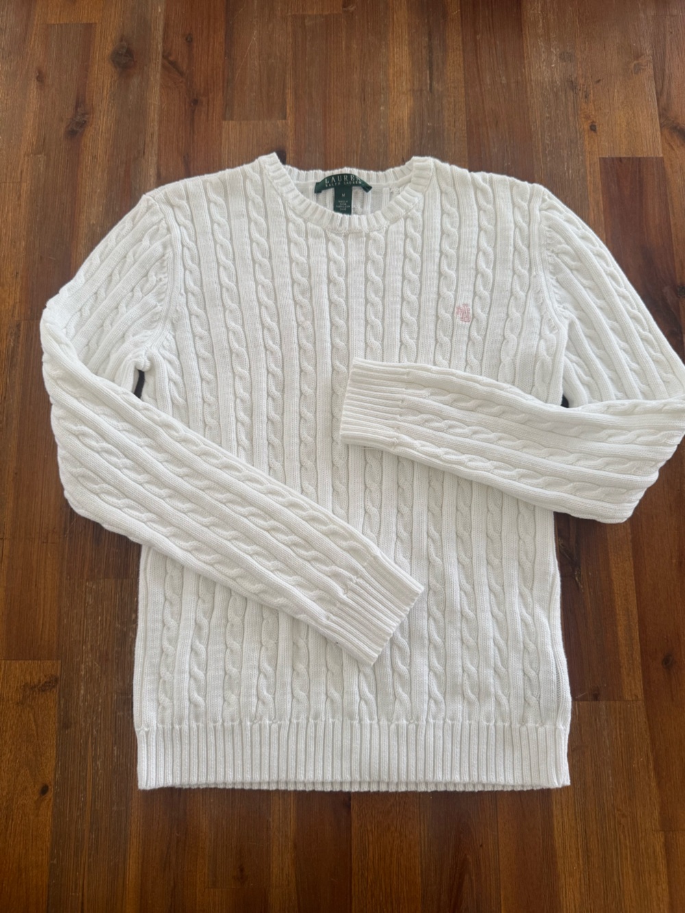 Lauren Ralph Lauren White Cable-Knit Crewneck Sweater